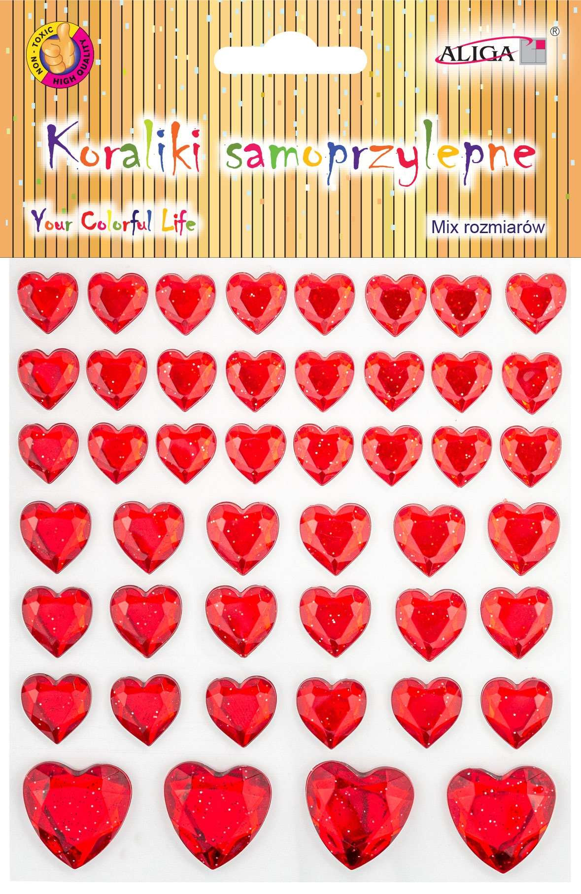 Dżety JET-3058 kryształki samoprzylepne serca mix Aliga